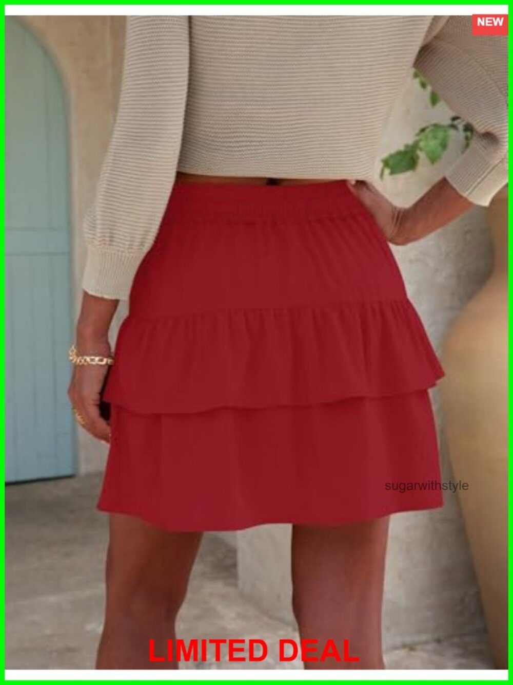 Flowy Tiered Mini Skort with Drawstring High Waist Ruffle - Picture 5 of 6